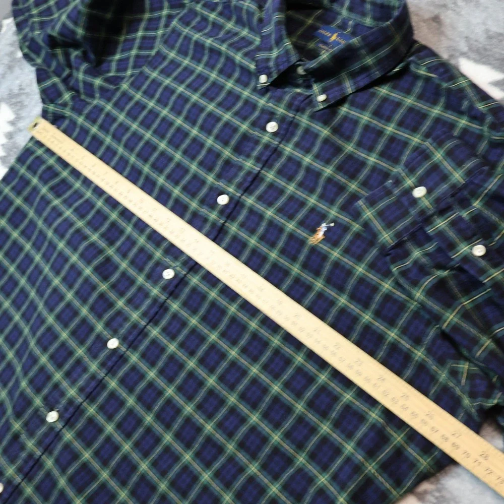Polo Ralph Lauren Mens XXL Classic Fit Plaid Button Down Shirt Navy Green Cotton
